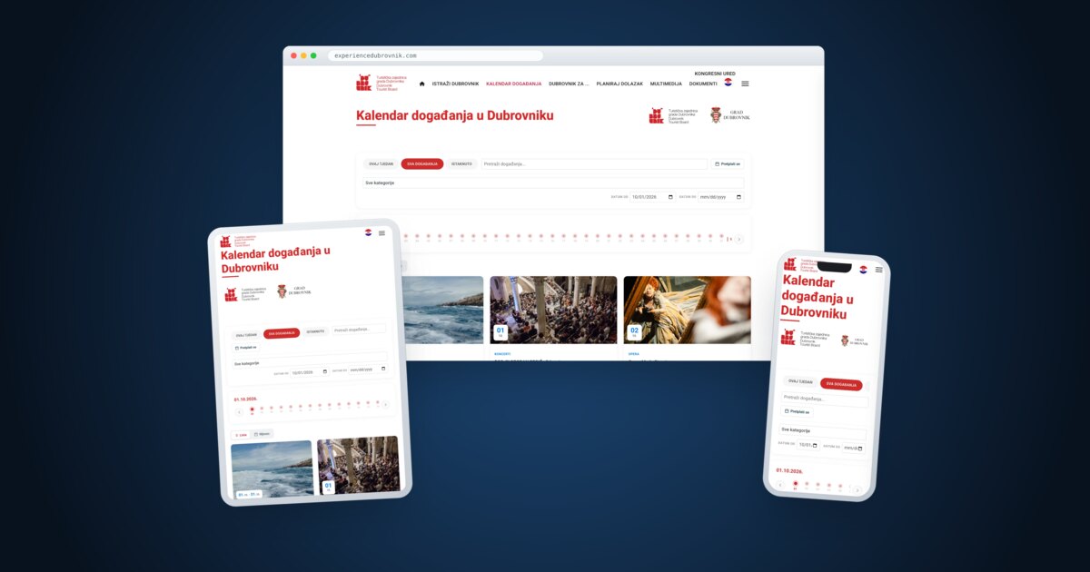 Kalendar događanja Grada Dubrovnika na računalu, tabletu i mobitelu