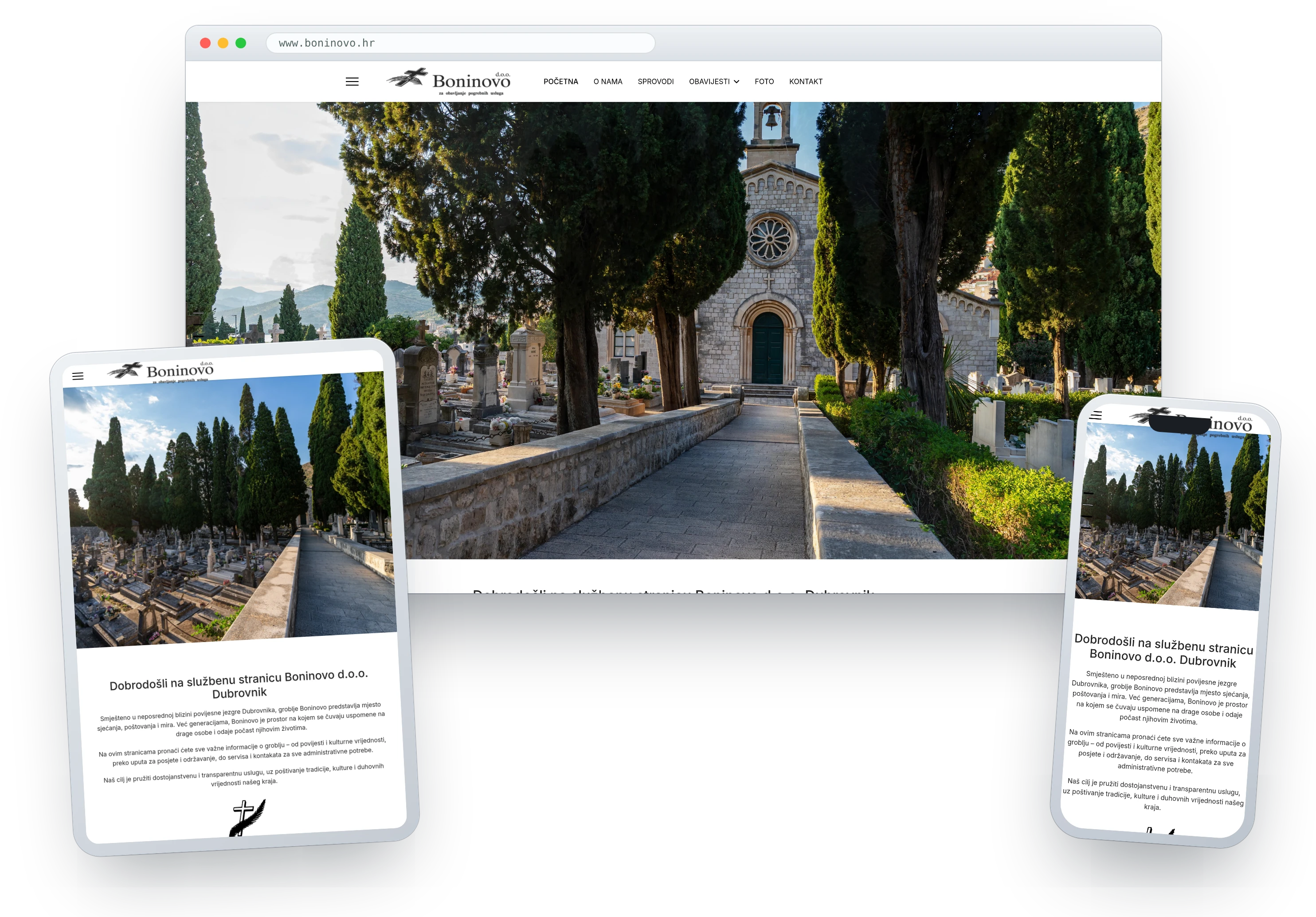 Izrada web stranice Boninovo d.o.o. — pogrebne usluge, Dubrovnik