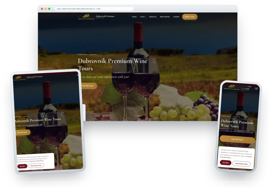 WordPress web za premium vinske ture — Dubrovnik Premium Wine Tours