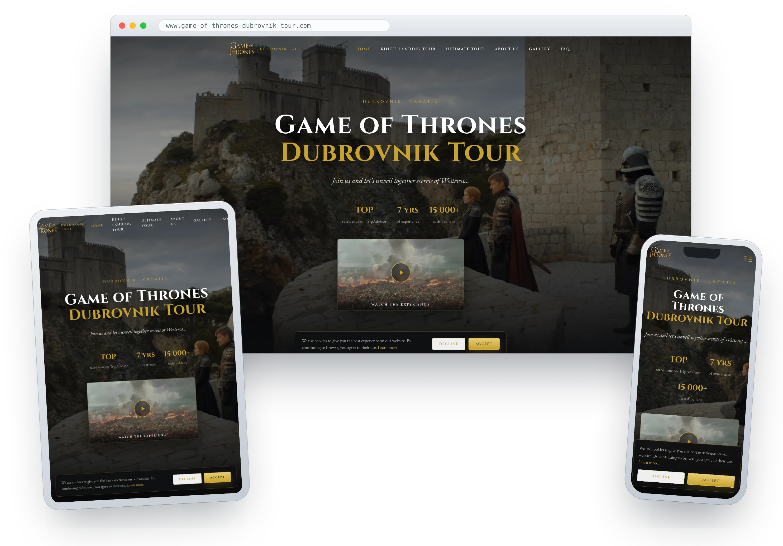 Web za turističku turu lokacijama Igre prijestolja u Dubrovniku — Game of Thrones Tour